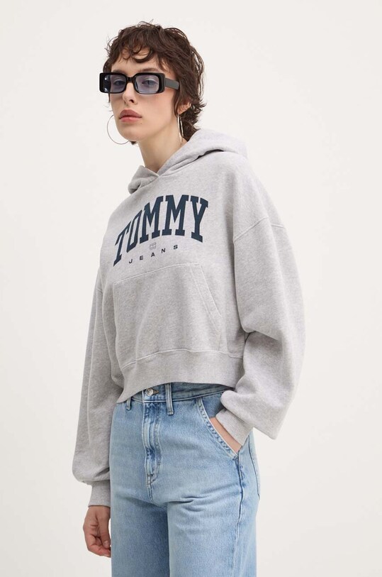 Бавовняна кофта Tommy Jeans з капюшоном сірий DW0DW19291