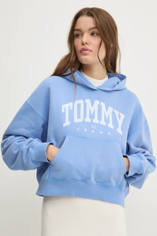 Бавовняна кофта Tommy Jeans з капюшоном блакитний DW0DW19291