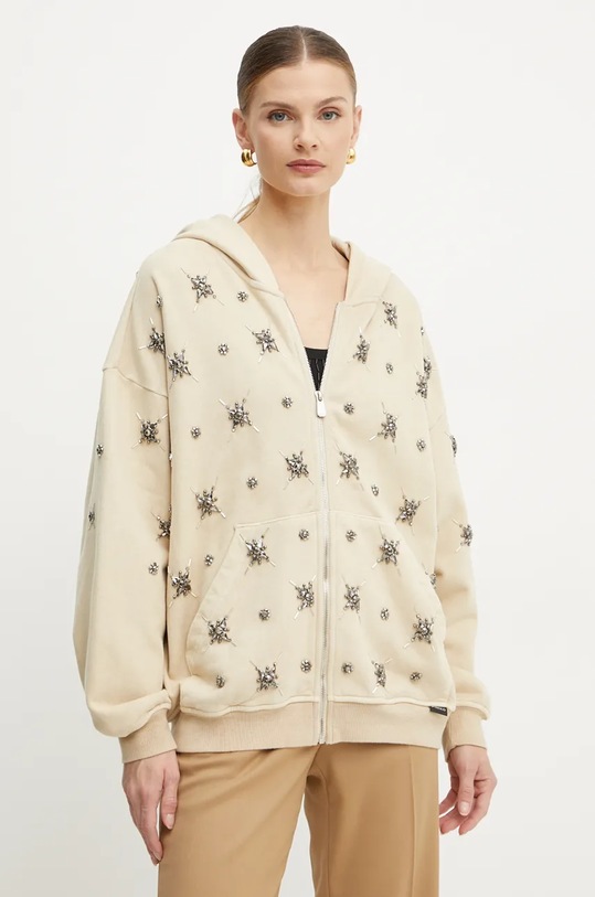 Bavlněná mikina Pinko nášivka béžová 104457.A297