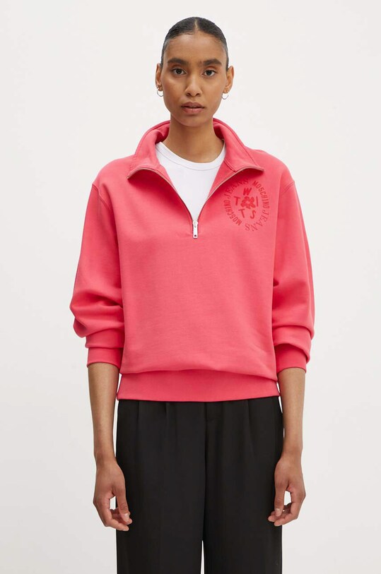 Bavlněná mikina Moschino Jeans bez kapuce růžová 1702.8233