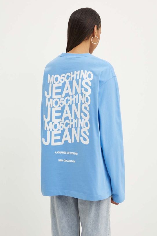 Pamučna majica dugih rukava Moschino Jeans print plava 1205.8234