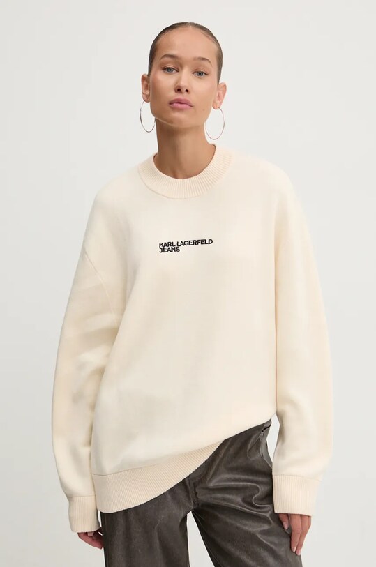 Karl Lagerfeld Jeans pulover de bumbac grosime medie bej 245J2000
