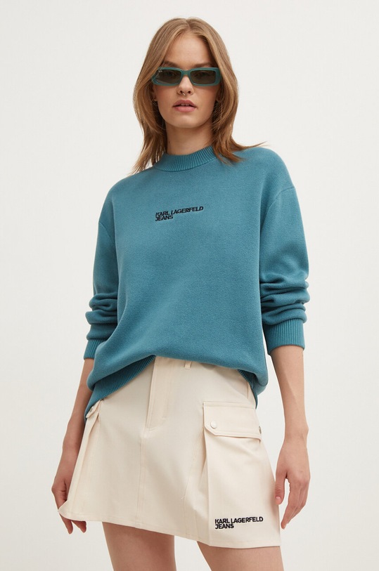 Karl Lagerfeld Jeans sweter bawełniany bawełna turkusowy 245J2000