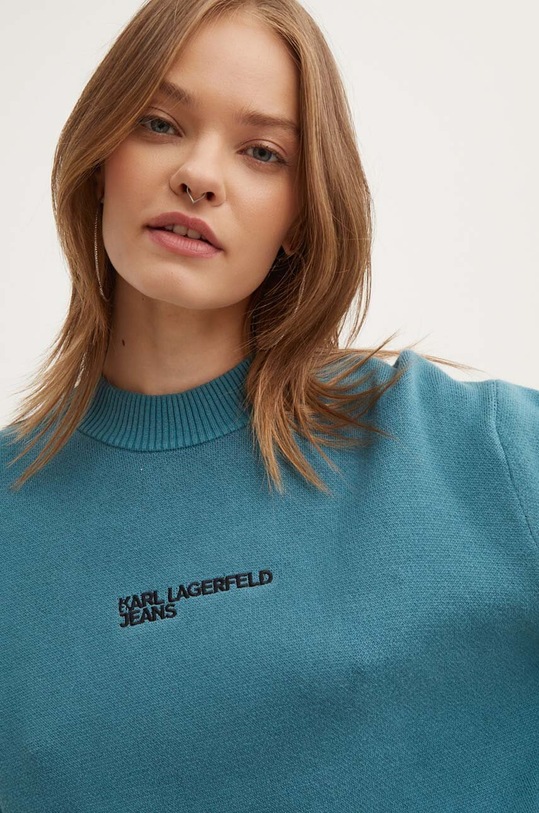 Karl Lagerfeld Jeans sweter bawełniany turkusowy 245J2000