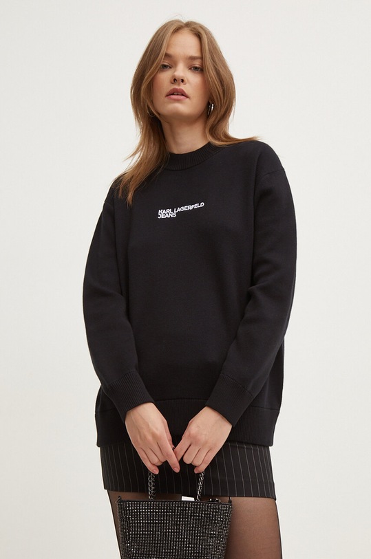 Bavlněný svetr Karl Lagerfeld Jeans kulatý černá 245J2000