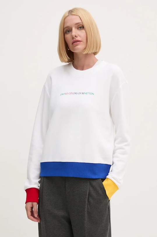 United Colors of Benetton hanorac de bumbac print alb 3J68D107Z