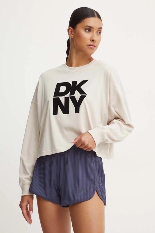 Dkny longsleeve bawełniany aplikacja beżowy DP4T9975