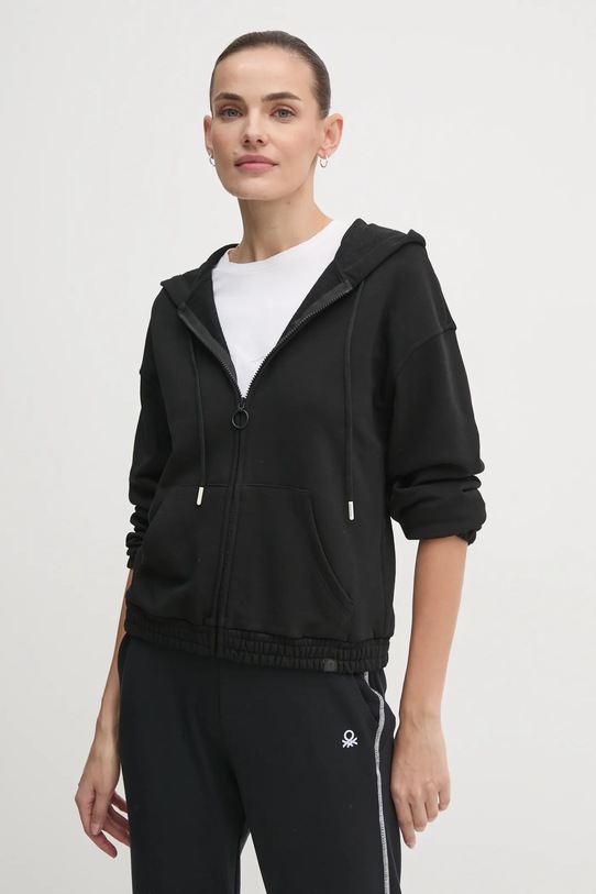 Μπλούζα United Colors of Benetton με κουκούλα μαύρο 31NB3M06U