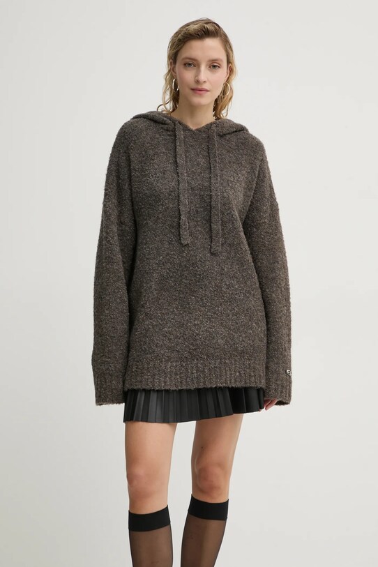 Résumé sweter z domieszką wełny CharlieRS okrągły brązowy 222221205