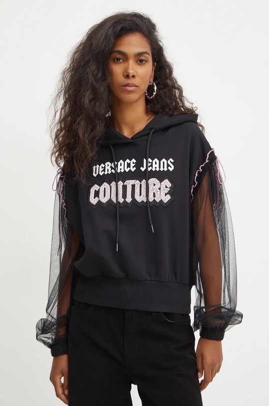 Βαμβακερή μπλούζα Versace Jeans Couture στάμπα μαύρο 77HAIC01.CF00C