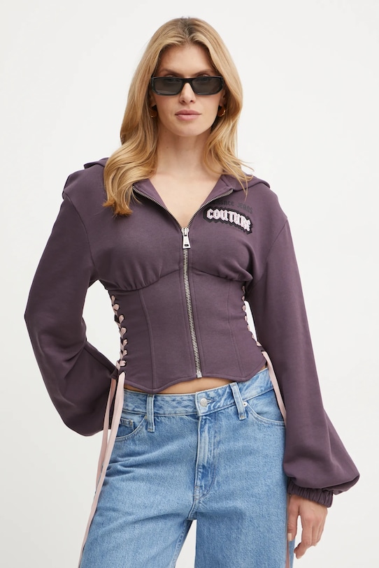 Хлопковая кофта Versace Jeans Couture с капюшоном фиолетовой 77HAI304.F0010