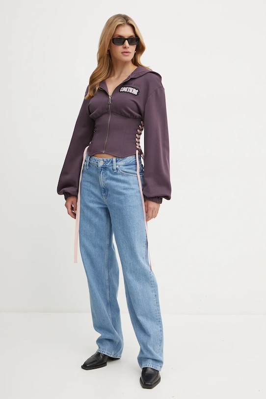 Хлопковая кофта Versace Jeans Couture 77HAI304.F0010 фиолетовой AW24