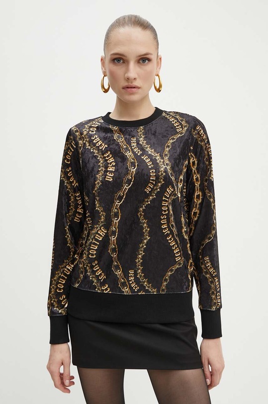Velurová mikina Versace Jeans Couture bez kapuce černá 77HAI309.JS367