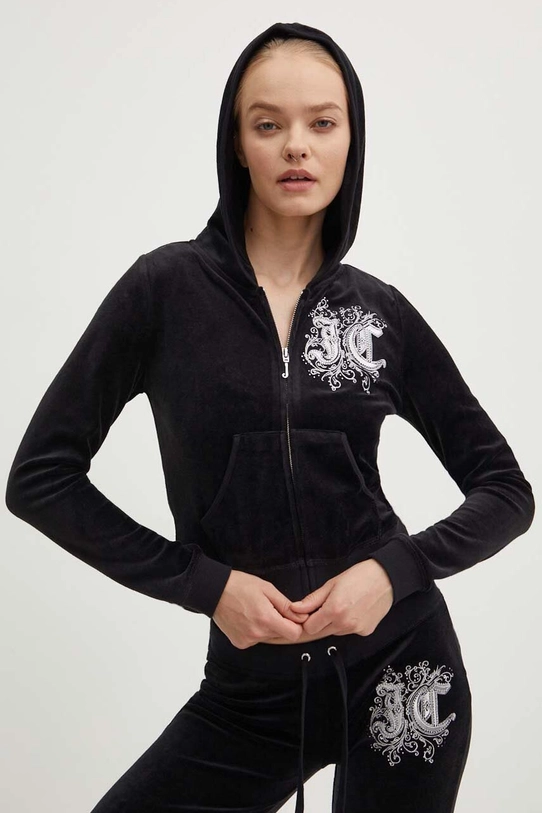 Dukserica od velura Juicy Couture RENAISSANCE ROBYN HOODIE s kapuljačom crna JCGAS224001.101