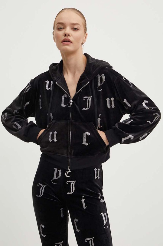Juicy Couture bluza welurowa NALA AO DIAMANTE z elastanem czarny JCMAS224251.101