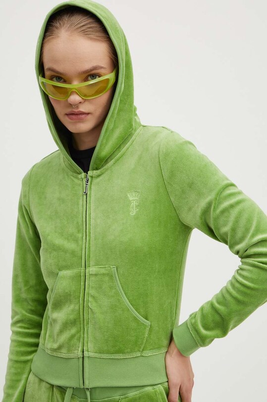 Dukserica od velura Juicy Couture HERITAGE ROBYN HOODIE s kapuljačom zelena JCSEBJ007.677