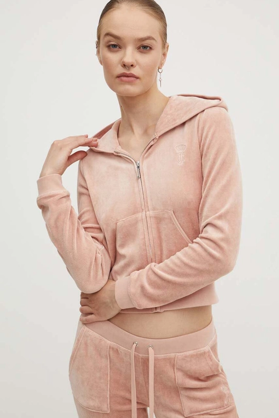 Dukserica od velura Juicy Couture HERITAGE ROBYN HOODIE s kapuljačom bež JCSEBJ007.678