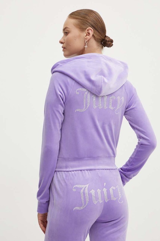 Juicy Couture bluza welurowa MADISON HOODIE aplikacja fioletowy JCWA122001.359
