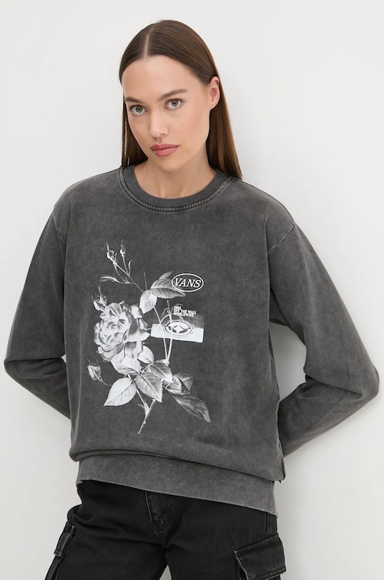Bavlněná mikina Vans potisk šedá VN000JTGBLK1