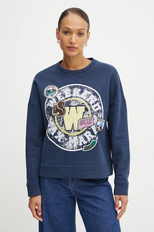 Памучен суичър Weekend Max Mara надпис тъмносин 2425926022600