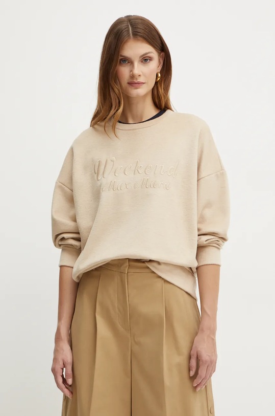 Dukserica s dodatkom vune Weekend Max Mara bez kapuljače bež 2425926032600