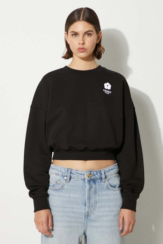 Хлопковая кофта Kenzo Flower Boke 2.0 Cropped Sweat хлопок чёрный FE62SW1664MI.99J