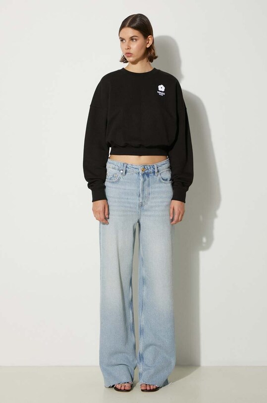 Kenzo bluza bawełniana Flower Boke 2.0 Cropped Sweat FE62SW1664MI.99J czarny AW24