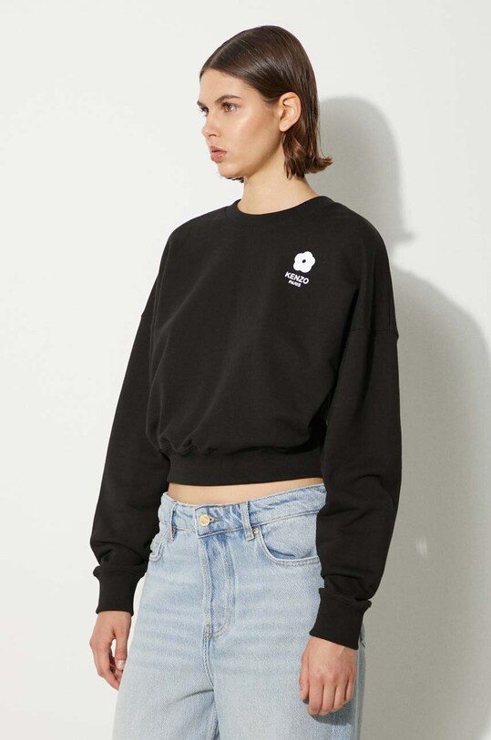 Kenzo bluza bawełniana Flower Boke 2.0 Cropped Sweat czarny FE62SW1664MI.99J