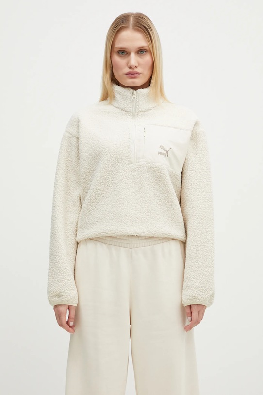 Dukserica od flisa Puma CLASSICS bez uzorka bež 626796