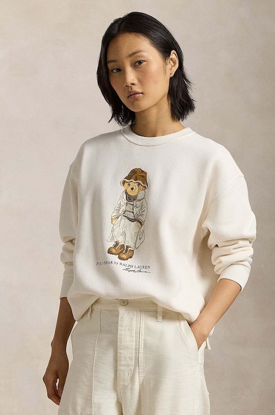 Bavlněná mikina Polo Ralph Lauren bez kapuce béžová 211954860