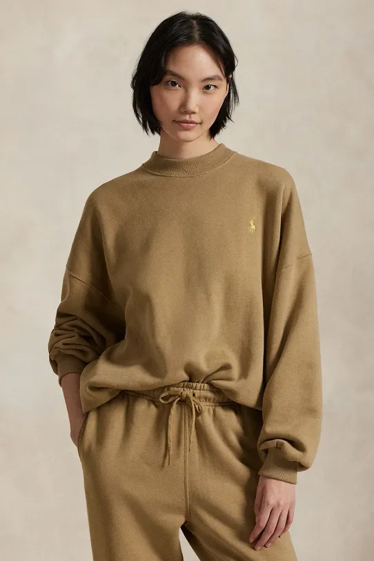 Bavlněná mikina Polo Ralph Lauren bez kapuce béžová 211961273