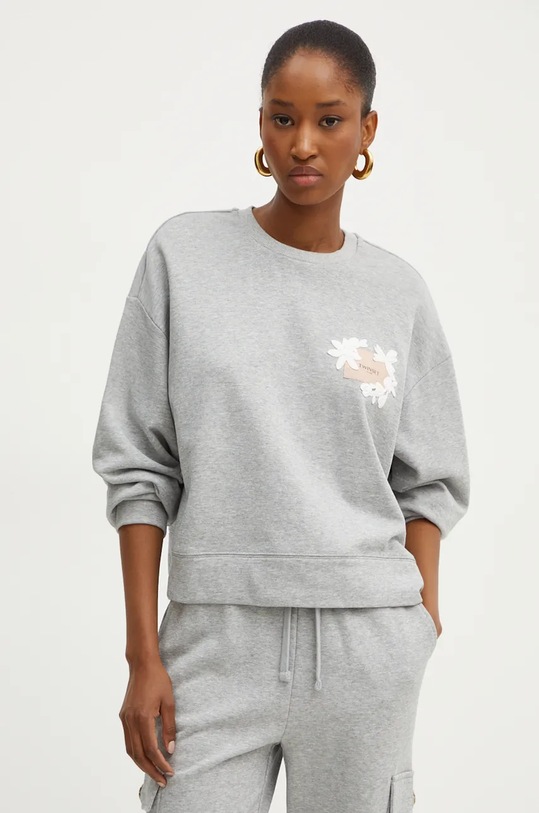 Twinset bluza bawełniana aplikacja szary 242TP2493