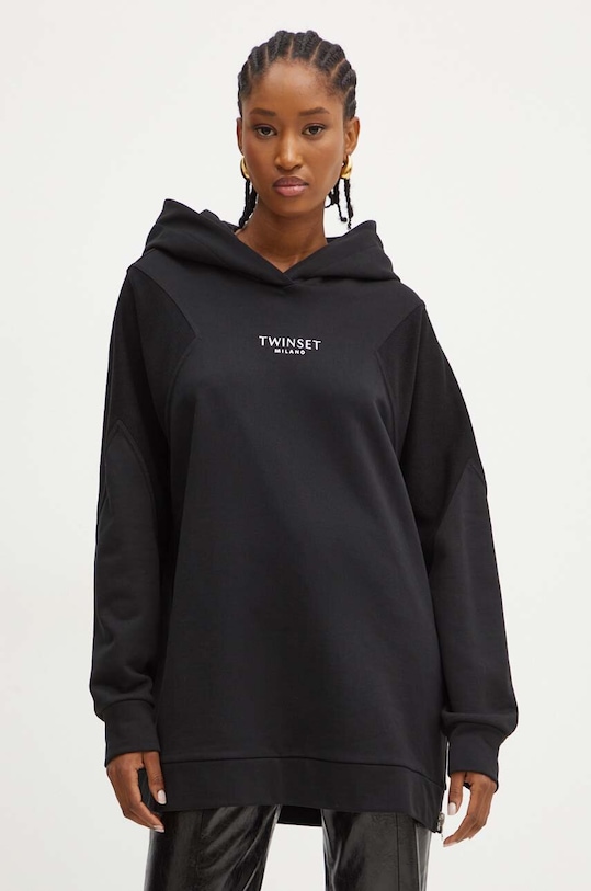 Bavlněná mikina Twinset s kapucí černá 242TP2041