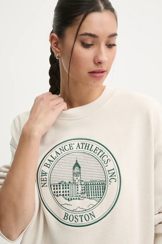 Bavlněná mikina New Balance béžová WT43553LIT