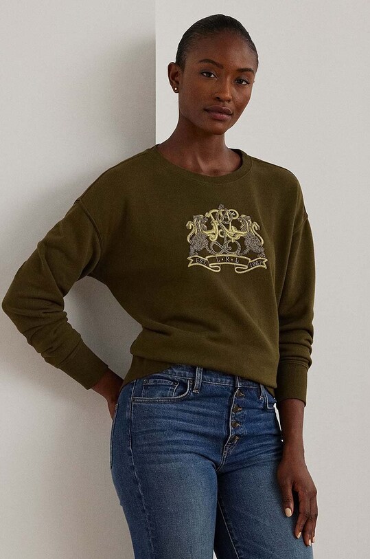 Бавовняна кофта Lauren Ralph Lauren без капюшона зелений 200951351