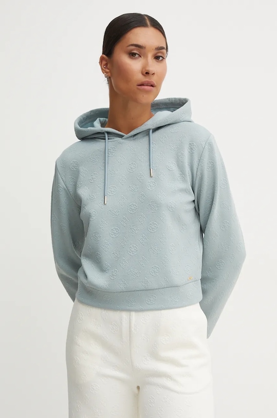 Mikina Guess PEONY s kapucňou tyrkysová V4BQ02.KCHR2