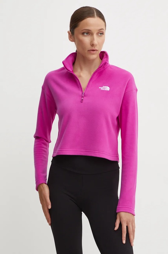 Sportovní mikina The North Face 100 Glacier Cropped 1/4 Zip bez kapuce růžová NF0A855N1I71