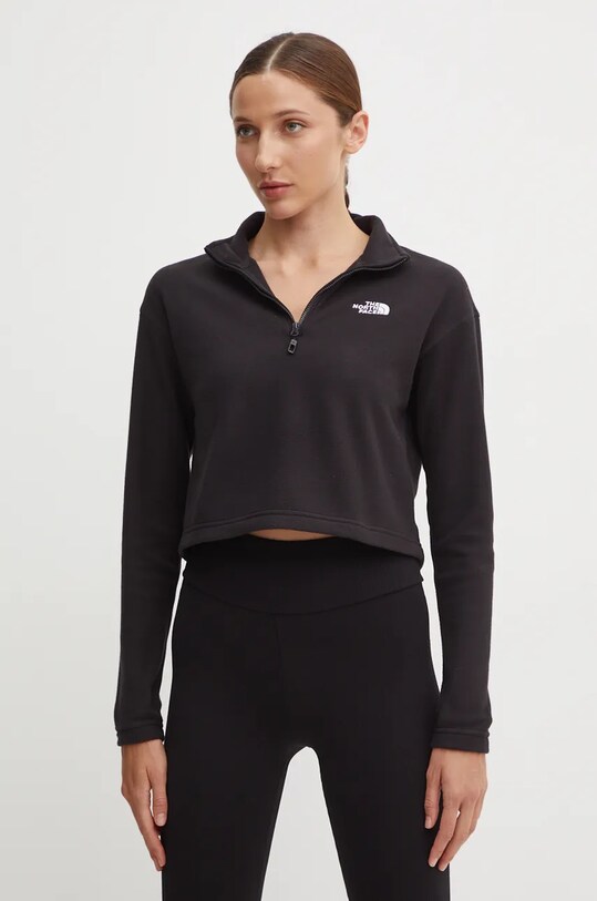 The North Face hanorac 100 Glacier Cropped 1/4 Zip uni negru NF0A855N4H01
