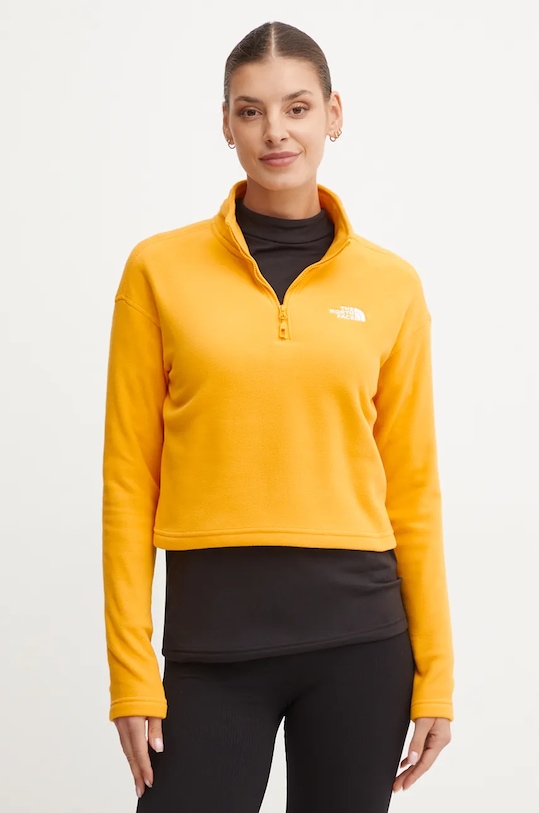 Sportovní mikina The North Face 100 Glacier Cropped bez kapuce žlutá NF0A855N56P1