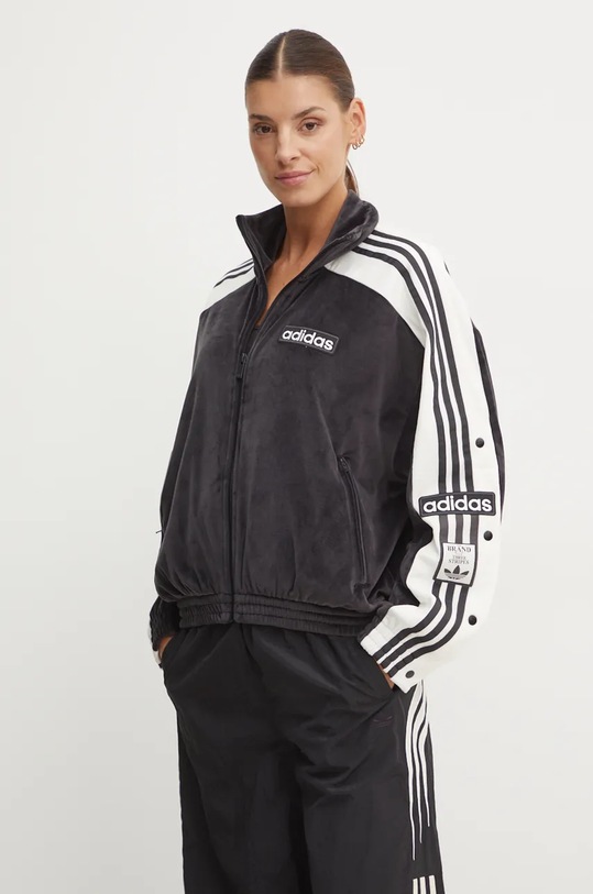 Mikina adidas Originals Adibreak Velour Tracktop bez kapuce černá IW5581