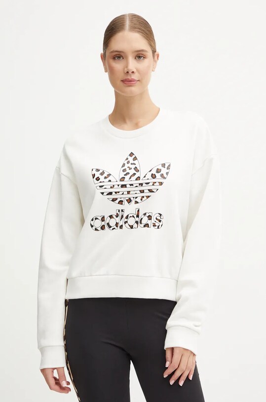 Бавовняна кофта adidas Originals Leopard Sweat без капюшона білий IW8477