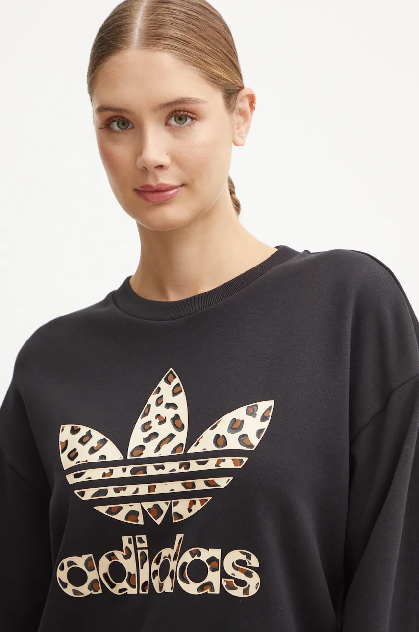 adidas Originals hanorac de bumbac Leopard Sweat negru IW8480