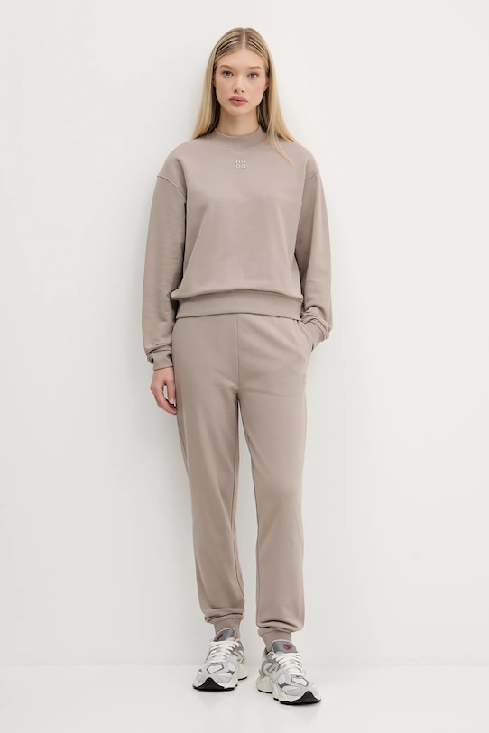 Хлопковая кофта HUGO 50527463 бежевый AW25