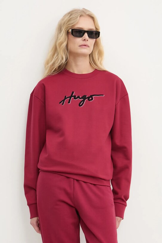 Хлопковая кофта HUGO без капюшона бордо 50528579