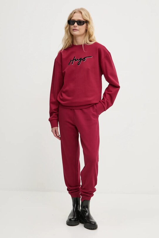Хлопковая кофта HUGO 50528579 бордо AW24