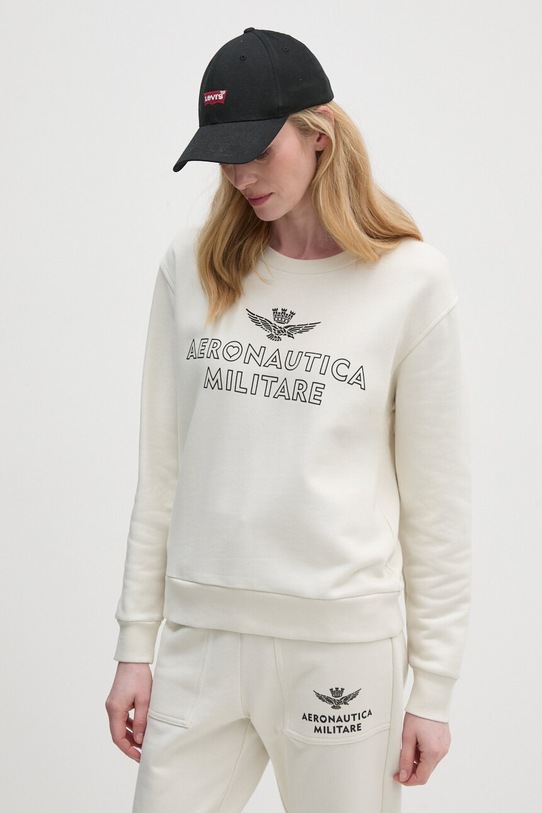 Bavlněná mikina Aeronautica Militare bez kapuce béžová FE1971DF567