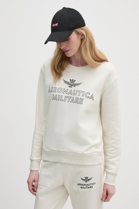 Bavlněná mikina Aeronautica Militare bez kapuce béžová FE1971DF567