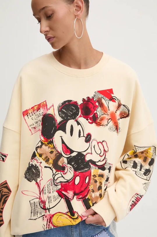 Бавовняна кофта Desigual MICKEYOVERSIZE 24WWSK35 бежевий