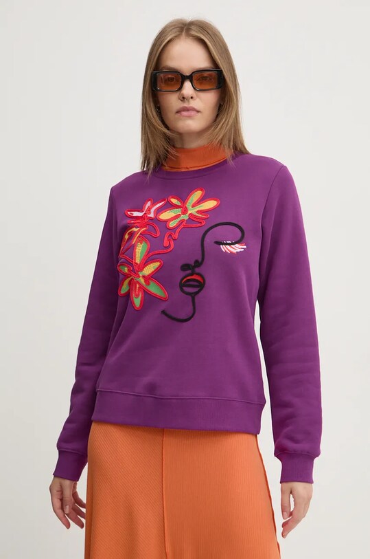 Βαμβακερή μπλούζα Desigual LADY χωρίς κουκούλα μωβ 24WWSK16