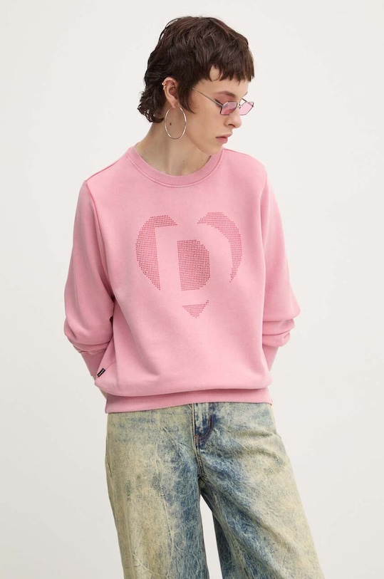 Desigual bluza bawełniana STRASS aplikacja różowy 24WWSK08